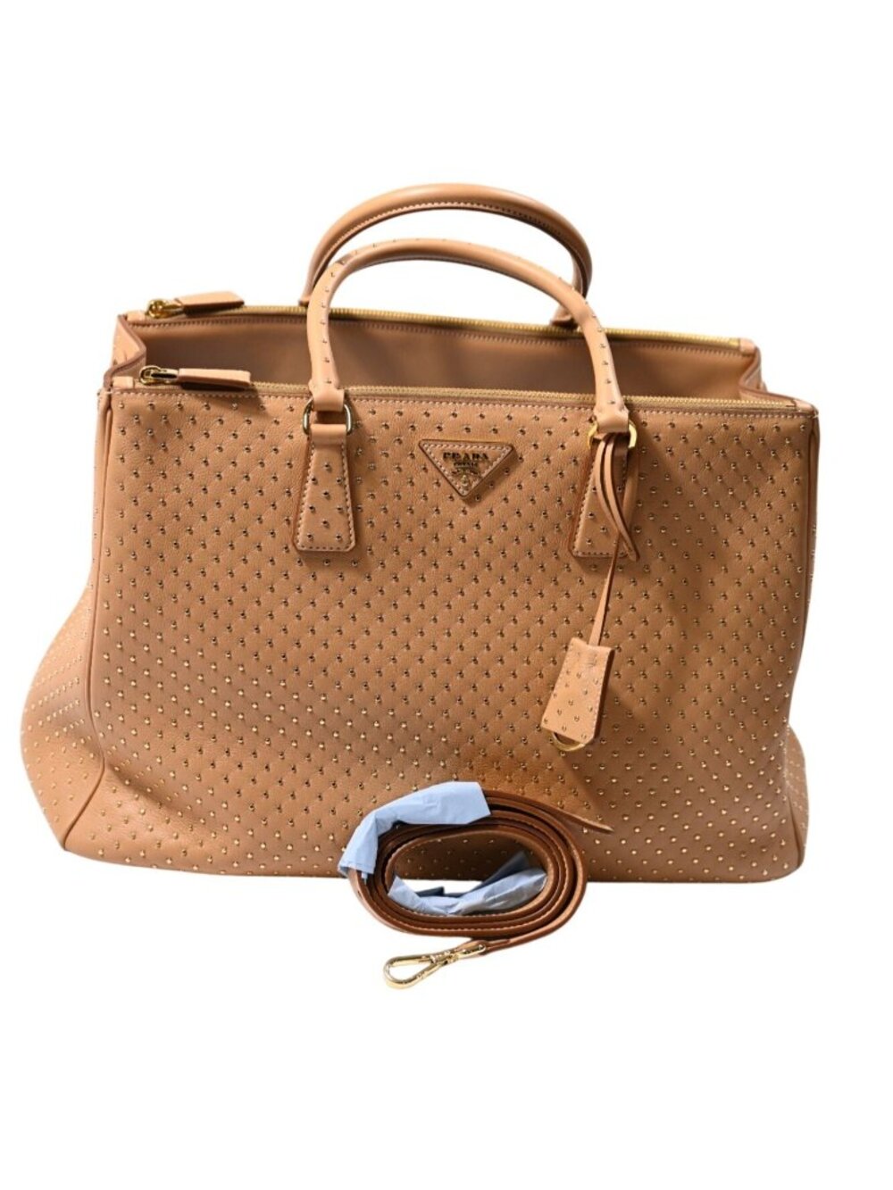 Prada Buckle Extra Large Studded Leather Bag in Natural - Picture 2 of 11